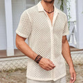 Men's short-sleeve mesh shirt with lapel in cotton-blend fabric, available in multiple colours and sizes