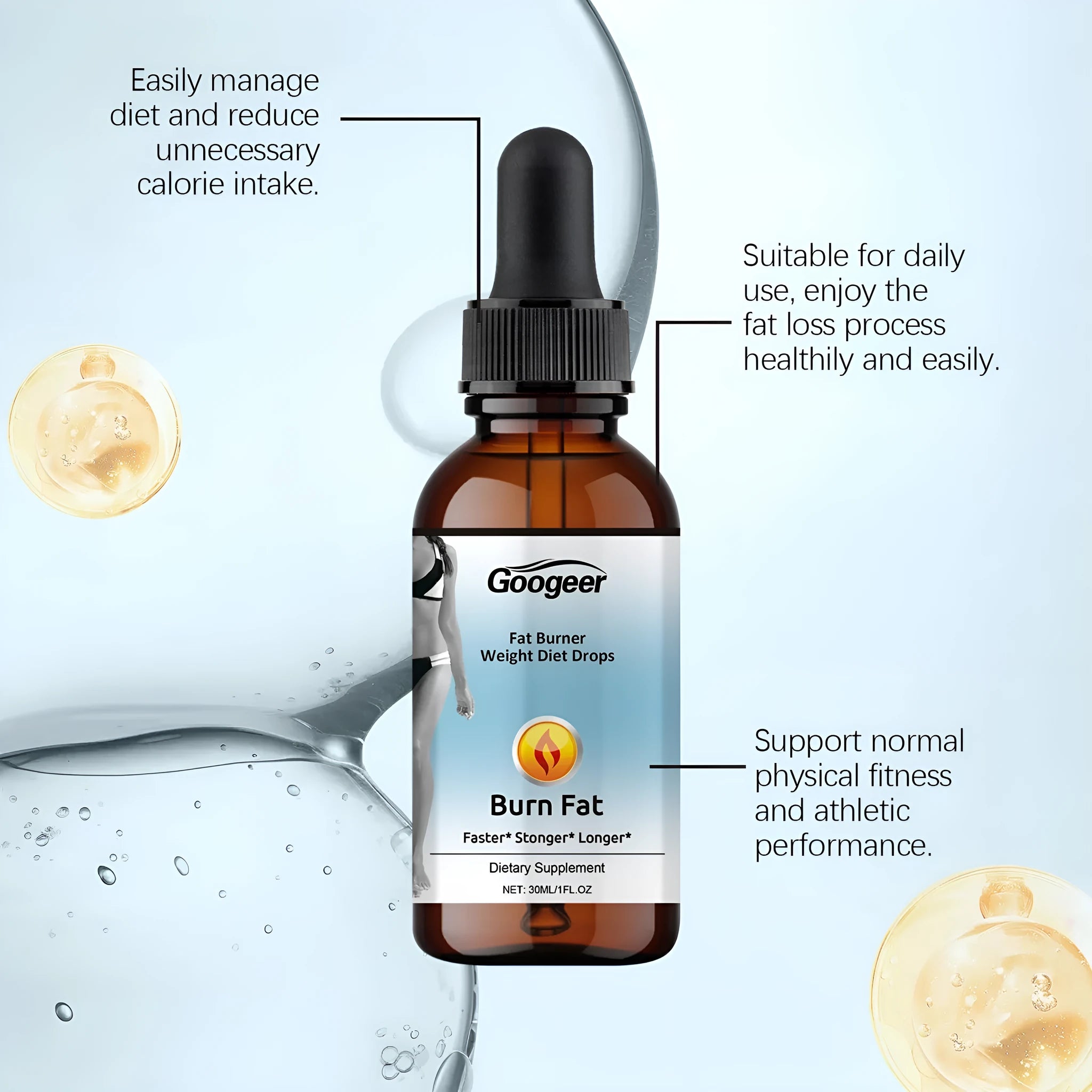 Googeer Fat Burner Weight Diet Drops 30ml essential oil bottle for body treatment