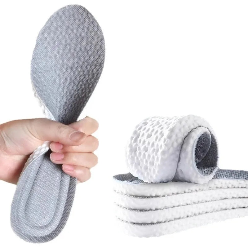 Breathable deodorant sports insoles in grey, black, or orange, with high elasticity and custom sizing for UK 35-46.