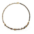 Handmade geometric bracelet made of Tigereye and bronze with bent wire texture, brown colour 3793.
