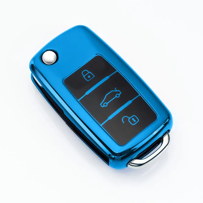 Volkswagen Model A folding key in TPU protective case showing gem blue colour option