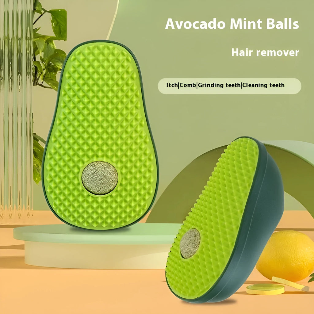 Green avocado-shaped cat scratching toy with textured posts on a white background