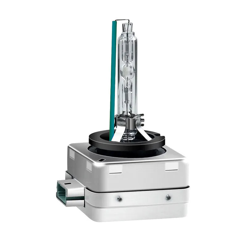 Xenon automotive lens lamp with aluminium alloy shell and quartz tube, showing D1S/D1R specifications for vehicle lighting systems