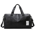 Black dry wet separation fitness shoulder messenger bag made of PU, showing compartment layout.