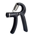 Black adjustable hand gripper with digital counter showing resistance dial and TPR handles