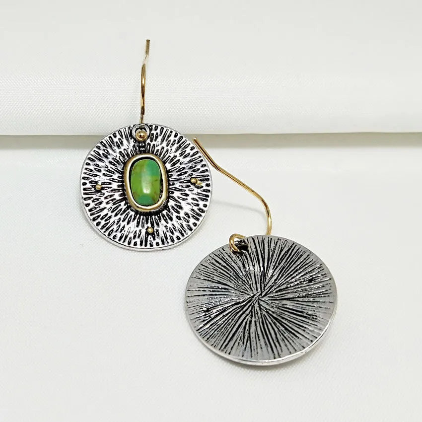 Retro turquoise colour separation earrings with antique silver electroplated finish and alloy construction