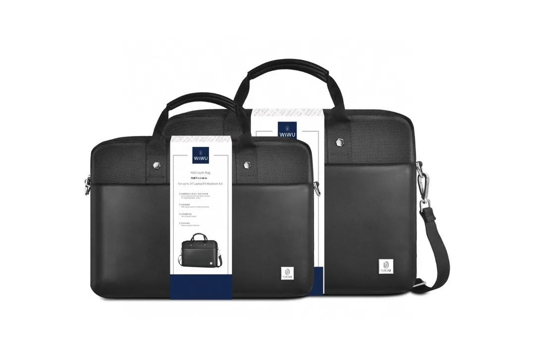 Black multi-pocket laptop handbag with separate computer compartment, Oxford cloth material, lock feature, and organised storage design