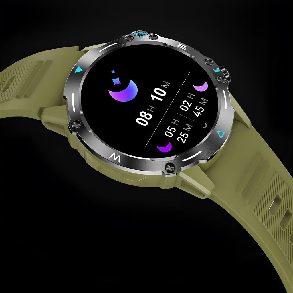 M42 Smart Watch in black, grey, or green colours on a wrist, showing the large AMOLED screen.