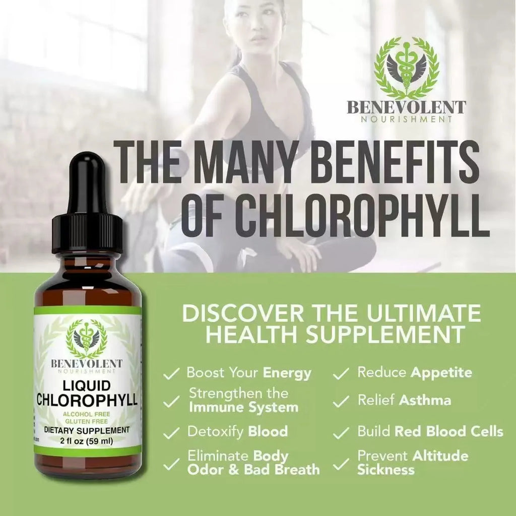 60ml glass dropper bottle of liquid chlorophyll drops with integrated 1ml measuring dropper