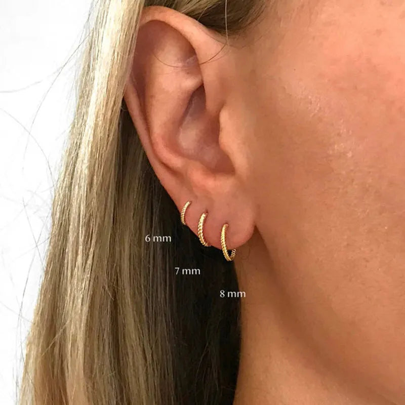Twist S925 sterling silver twisted string round ring earrings with electroplated gold finish in 13mm size
