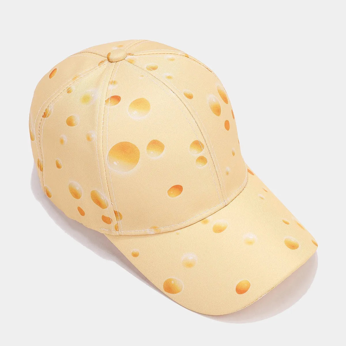Personalised cheese pattern peaked cap with full print design and adjustable strap