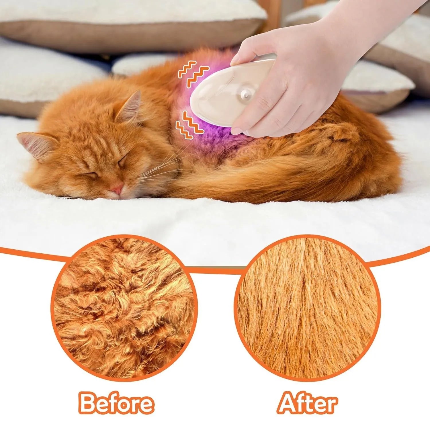 Yellow cat steam brush with silicone teeth, water storage area, and ringworm detector lamp for pet grooming