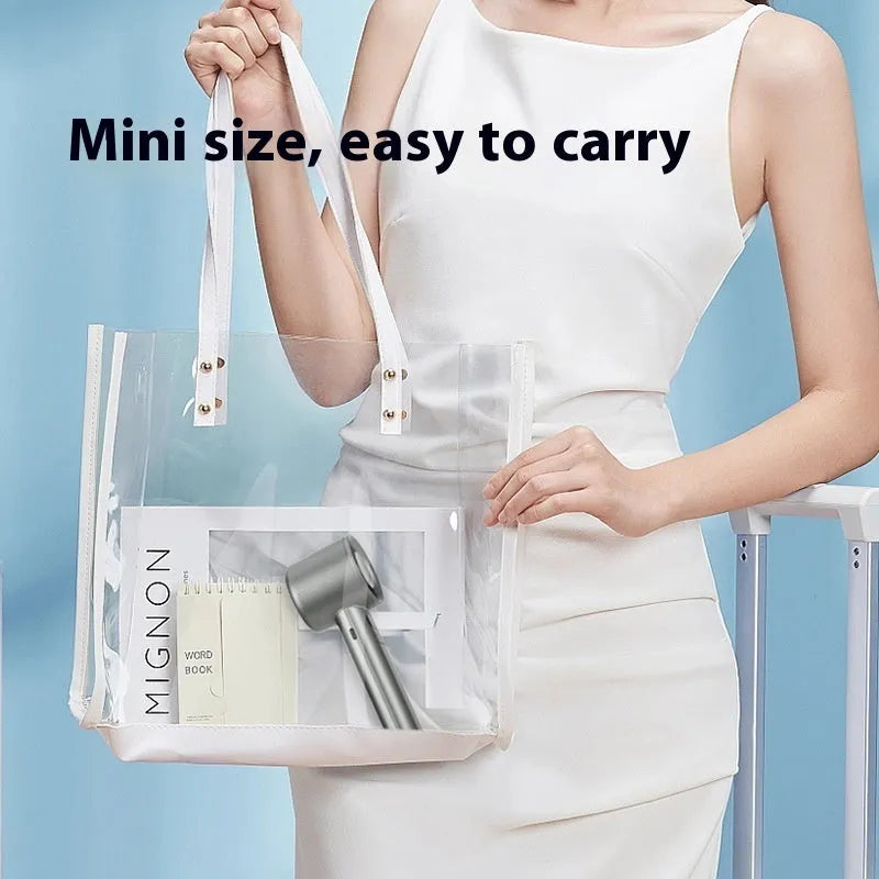 Handheld fan with 120 speed settings showing white colour option and USB charging port