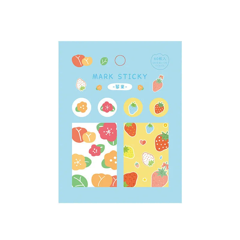Pack of Sweet Notes 15mm by 50mm PVC index stickers in various colours and decorative styles.