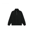 Half-zipped grey cotton sweatshirt with stand collar, long sleeves, and casual grunge style texture