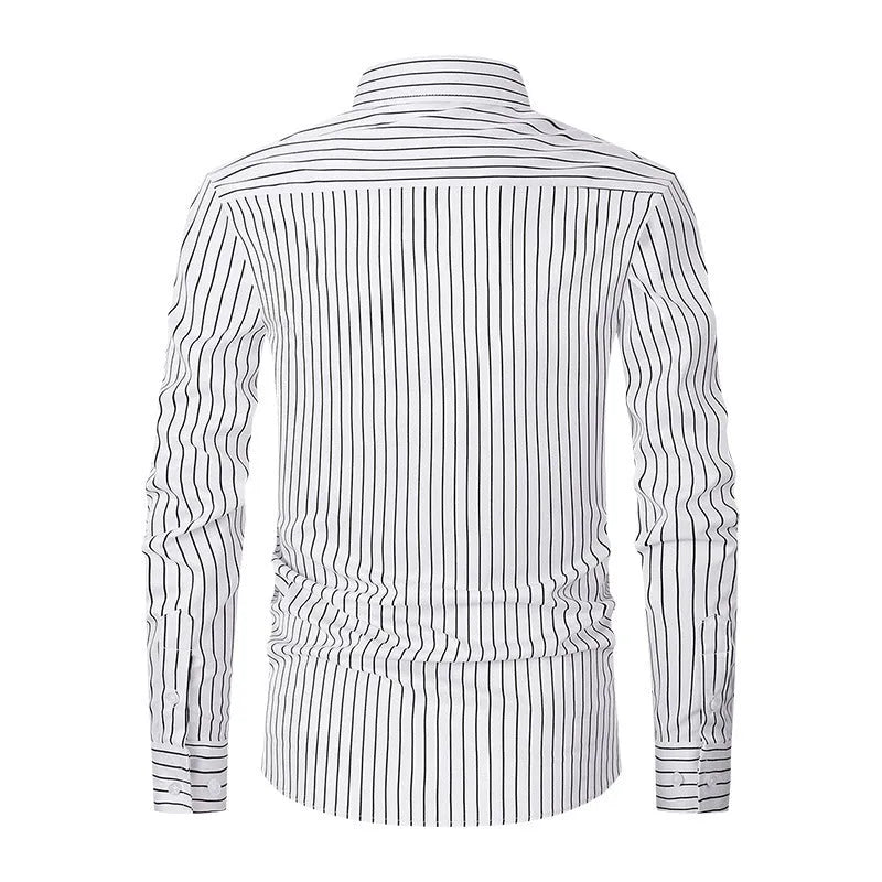 Men's striped long sleeve shirt with slim fit design in polyester blend fabric for business formal wear