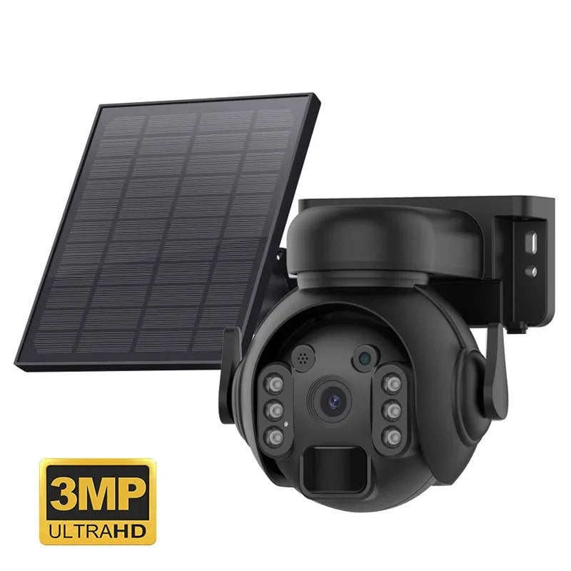 Q55 solar security camera in camouflage finish with 3 million pixel HD and full colour night vision for outdoor monitoring