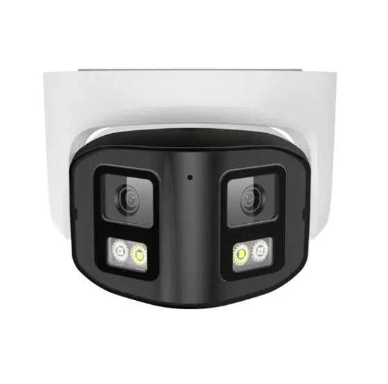 4MP dual-lens IP66 waterproof CCTV webcam measuring 124x72x201mm for indoor and outdoor surveillance
