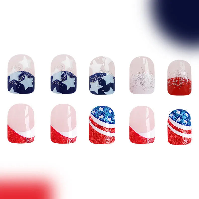 Independence Day nail art set with American five-pointed star design and European square style