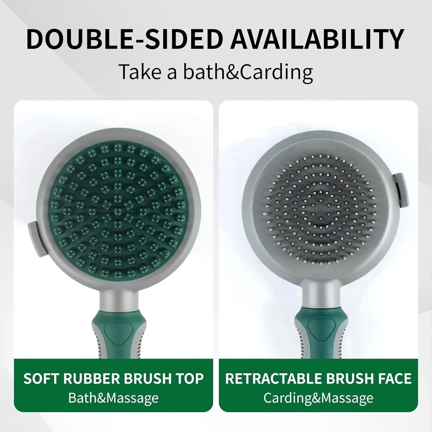 Two-sided silicone cat hair brush with retractable slicker and octopus-teethed massager in green or pink