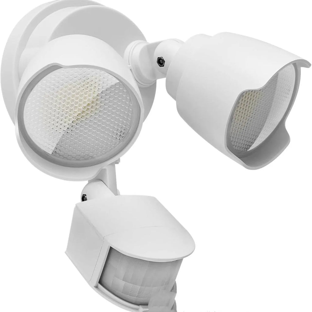 White or black LED security flood light with motion sensor for outdoor use