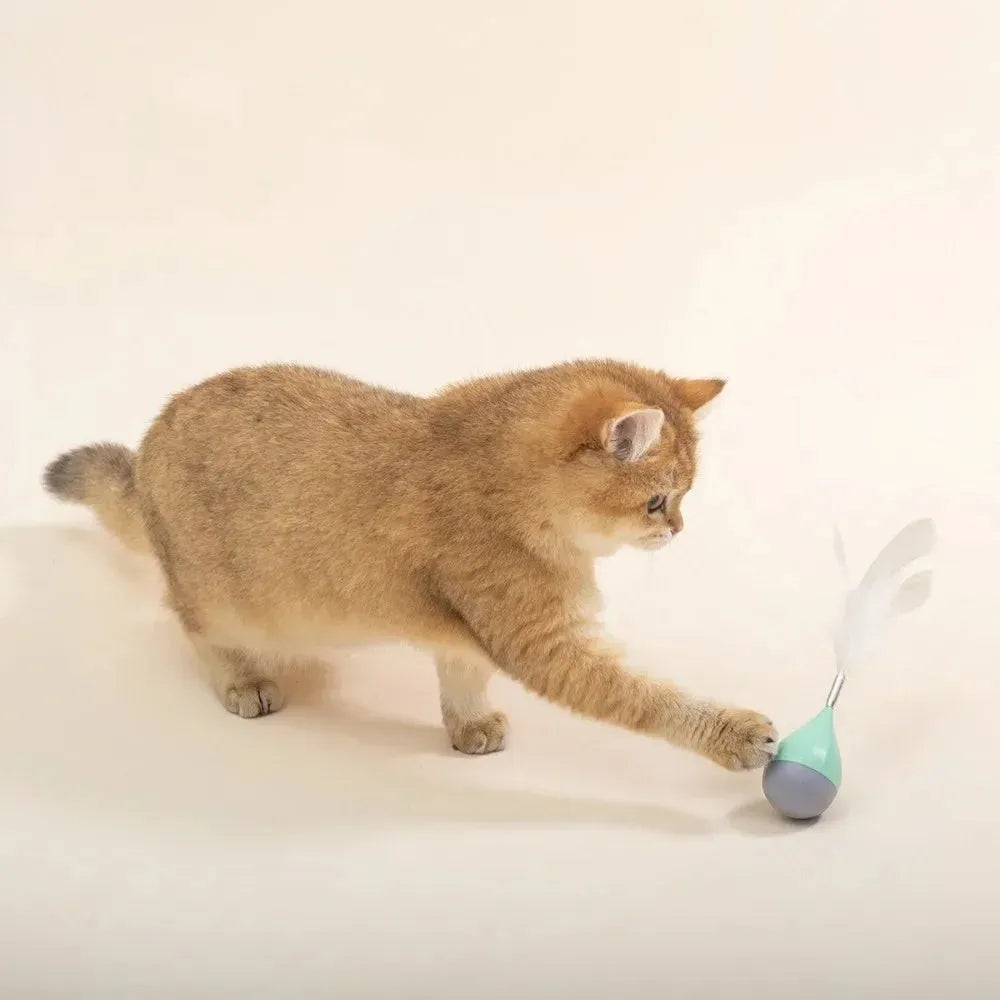 Green and pink feather cat tease stick toy with aluminium alloy and ABS plastic wand