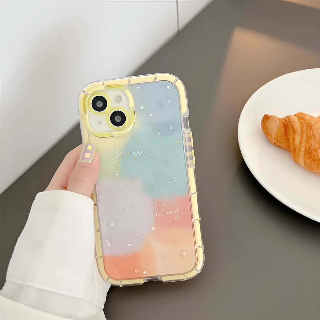 Minimalist contrast colour silicone phone case for iPhone 14 with yellow edge detail