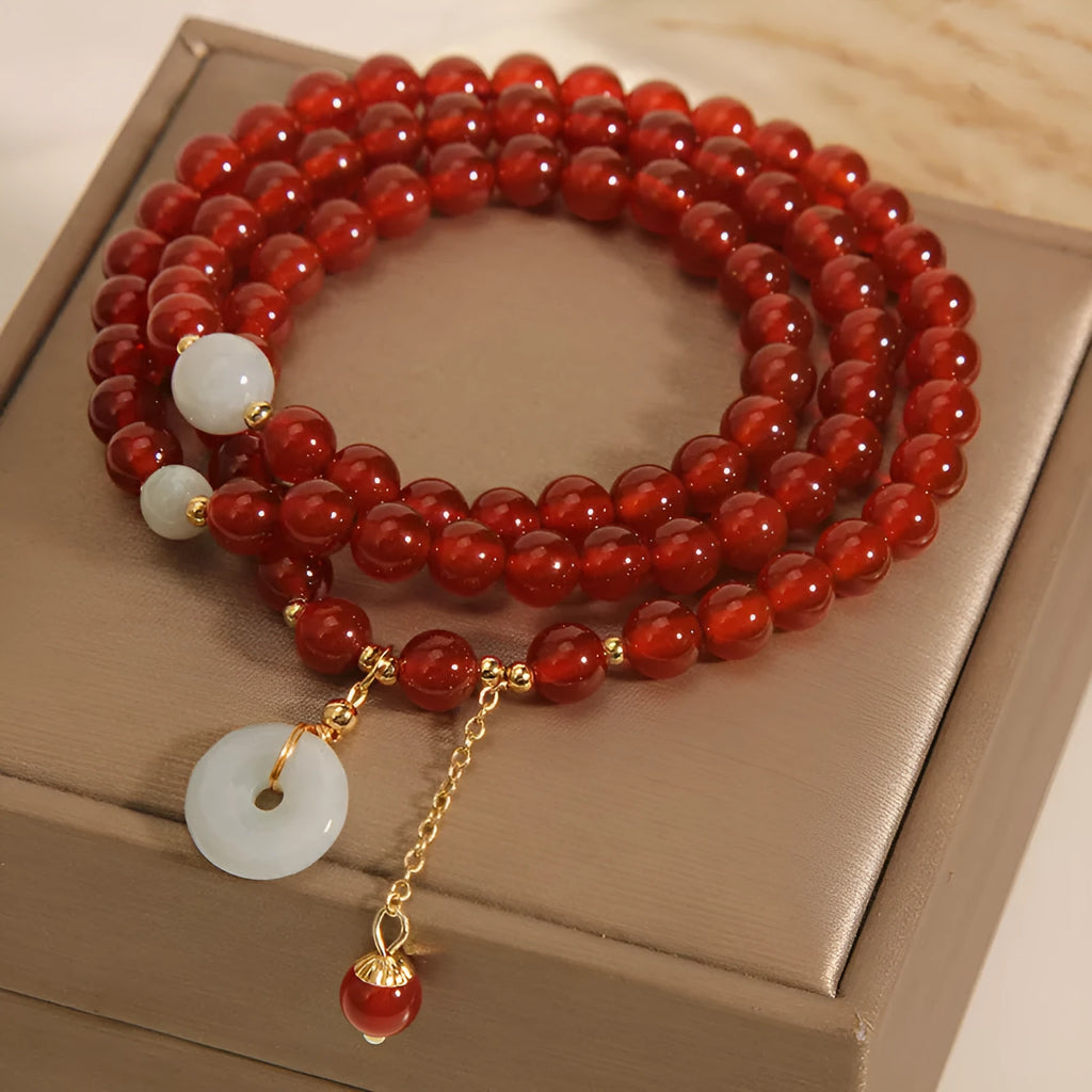 Red agate crystal multi-layer bracelet with retro ethnic design for women