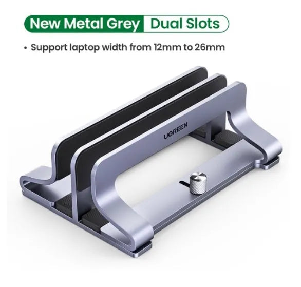 Silver aluminium alloy laptop cooling base with adjustable width for tool-free fitting from 12mm to 26mm