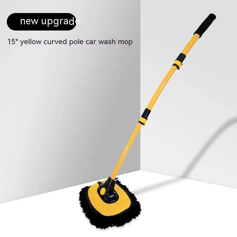 Telescopic curved aluminium car cleaning brush with chenille head in yellow or blue colour options