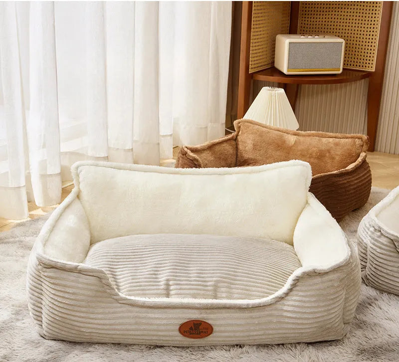 Removable cover pet bed for small and medium dogs and cats in coffee or white