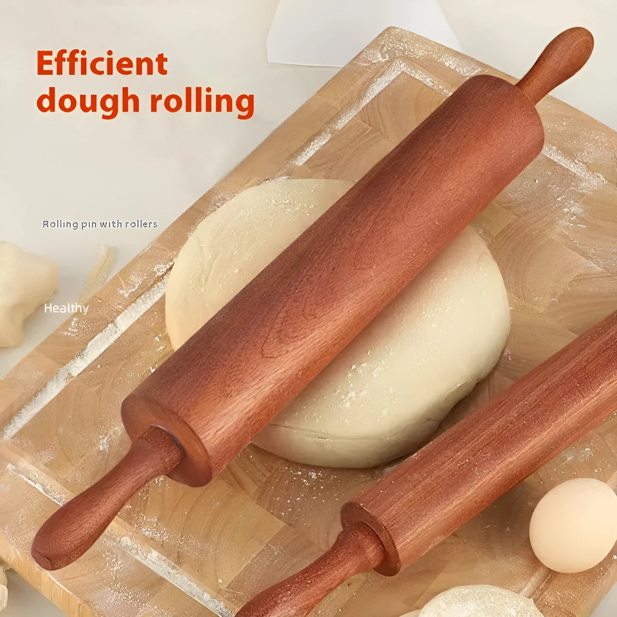 Wooden rolling pin in bronze colour, shown in small size and large size options