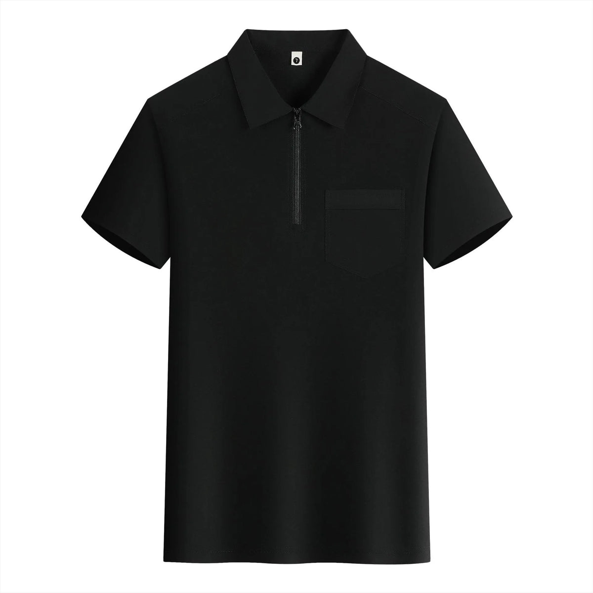 Men's silver gray nylon short sleeve casual shirt with zipper pocket lapels on the collar.