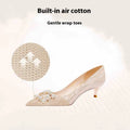 Champagne gold high heels with rhinestone decoration, pointed toe, and stiletto heel in 3cm, 6cm, or 8cm heights