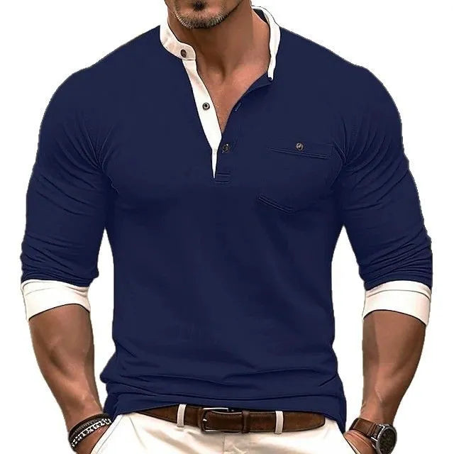 Men's long sleeve round neck t-shirt in solid colours like black and green, made from 100% cotton, showing casual fit