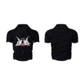 Men's black summer t-shirt with printed pleating detail and slim fit design