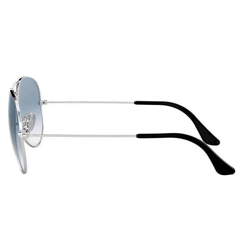 Tempered glass sunglasses with metal frame and UV400 protection lenses.