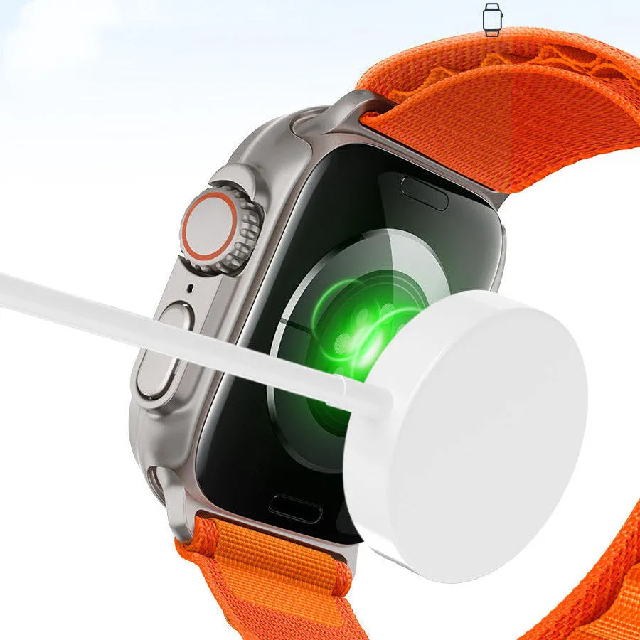Ultra-thin Apple Watch protective case with integrated screen film in black, shown on a 45mm Apple Watch.