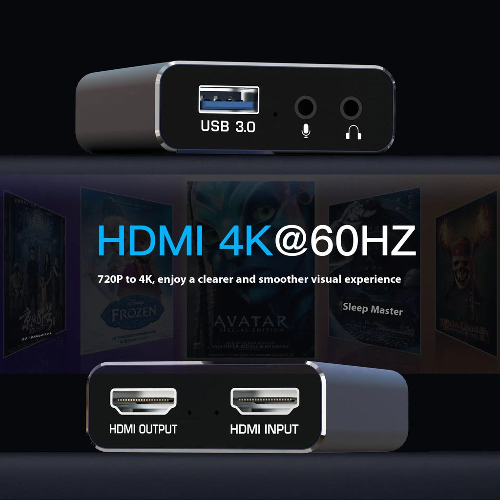 Black 4K set-top box for audio recording and 1080p media playback.