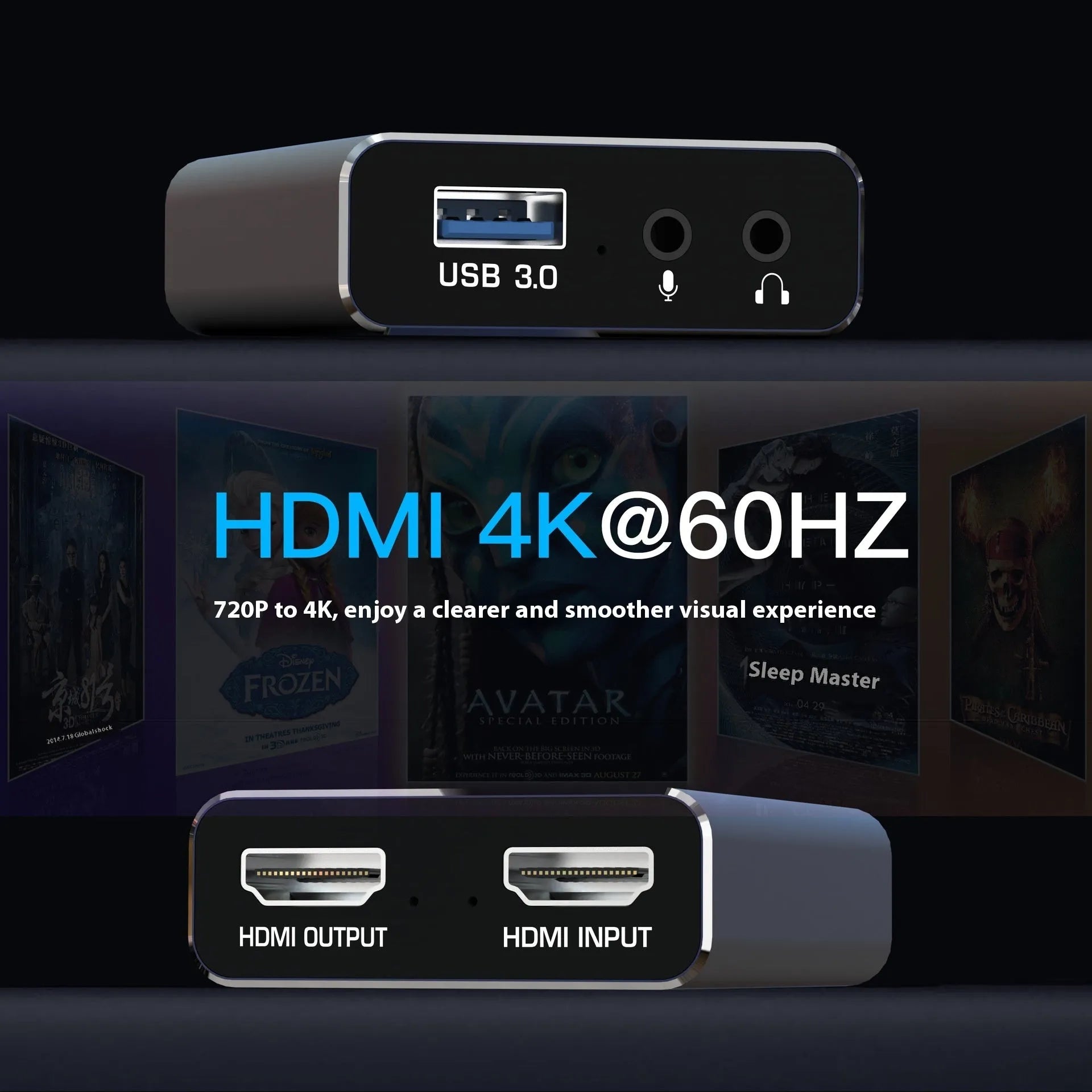 Black 4K set-top box for audio recording and 1080p media playback.