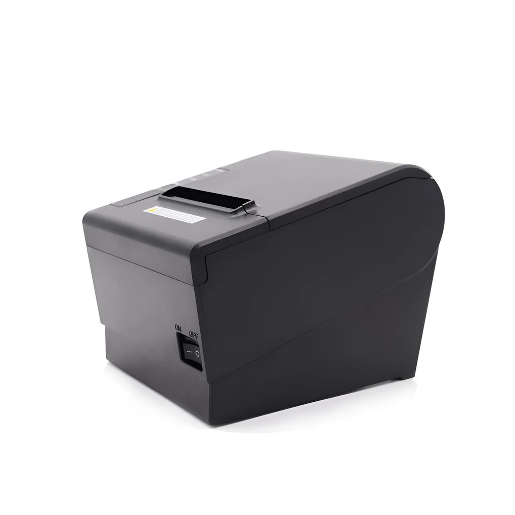 Compact 80mm thermal receipt printer with minimalist design for kitchen and small business counters.