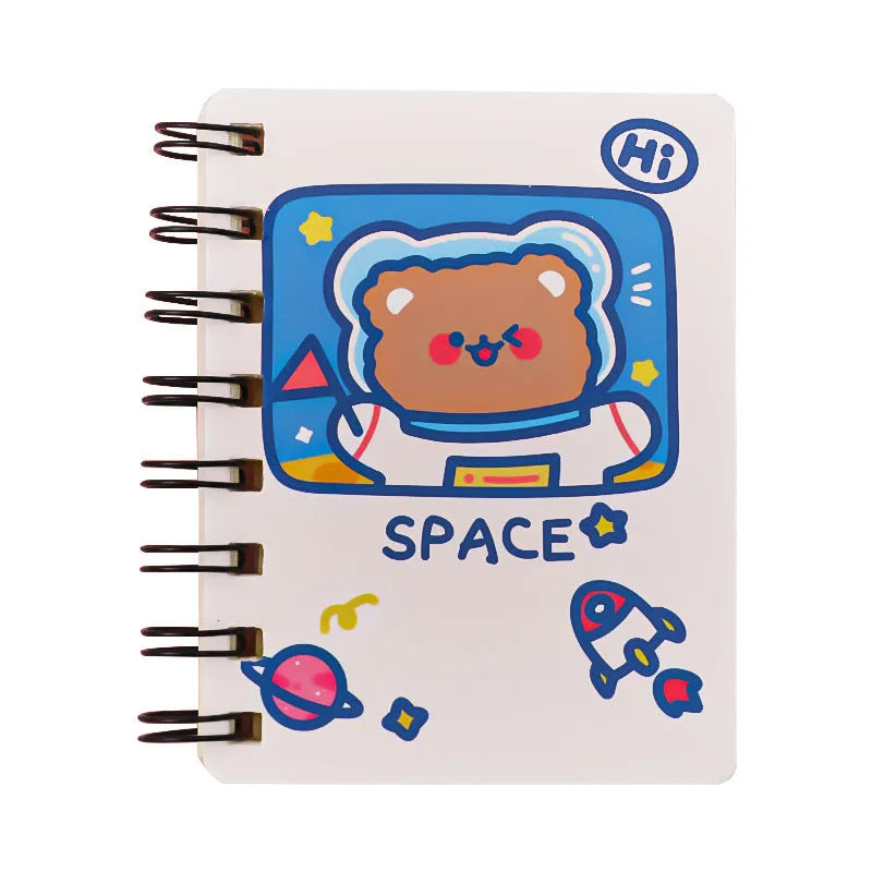 Astronaut Flipped Portable Pocket Flipper Notebook showing 10.5x8cm dimensions and space-themed cover options