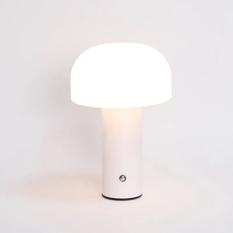 USB table lamp in black, green, orange, or white, 15cm tall with plastic construction and dual-purpose design