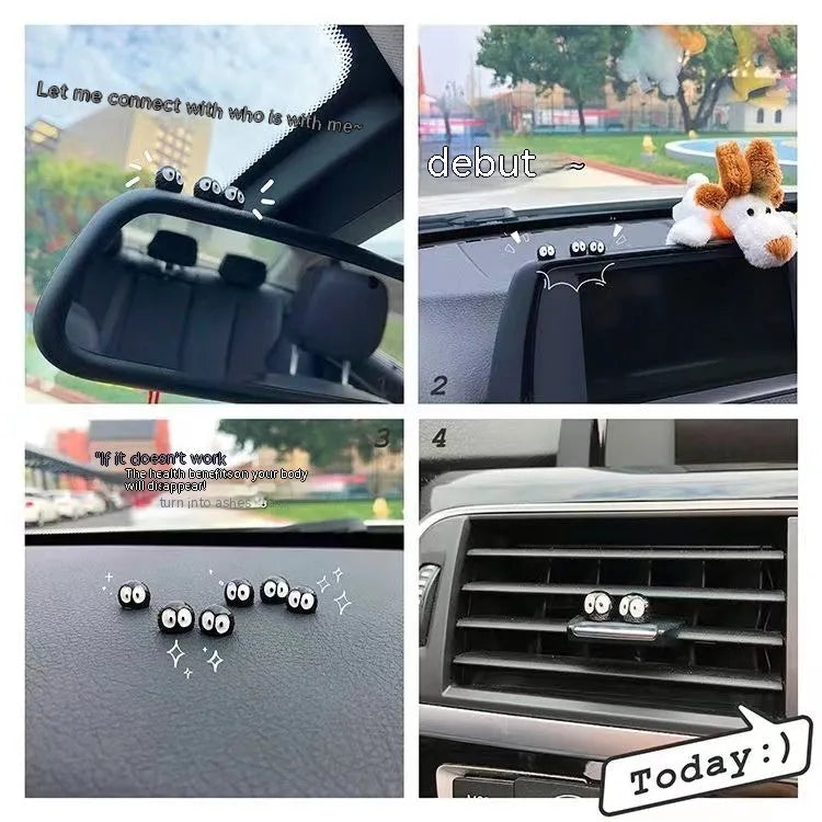 Small resin cartoon coal briquette decoration for car dashboard with traceless tape.