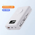 White and black wireless charging power bank with 20000mAh capacity and seven charging ports