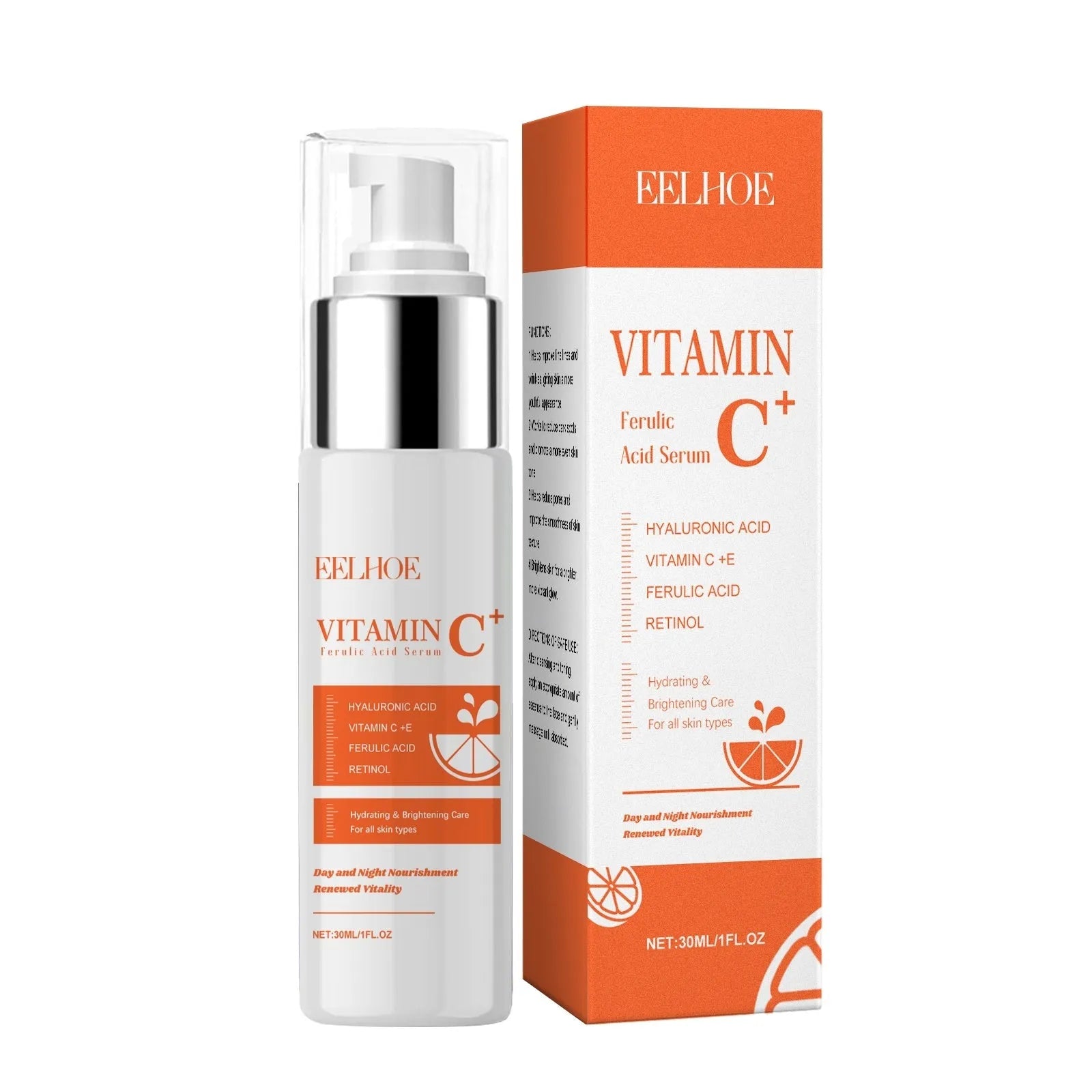 30ml Vitamin C Ferulic Acid Serum bottle with skincare ingredients for antioxidant and hydrating benefits