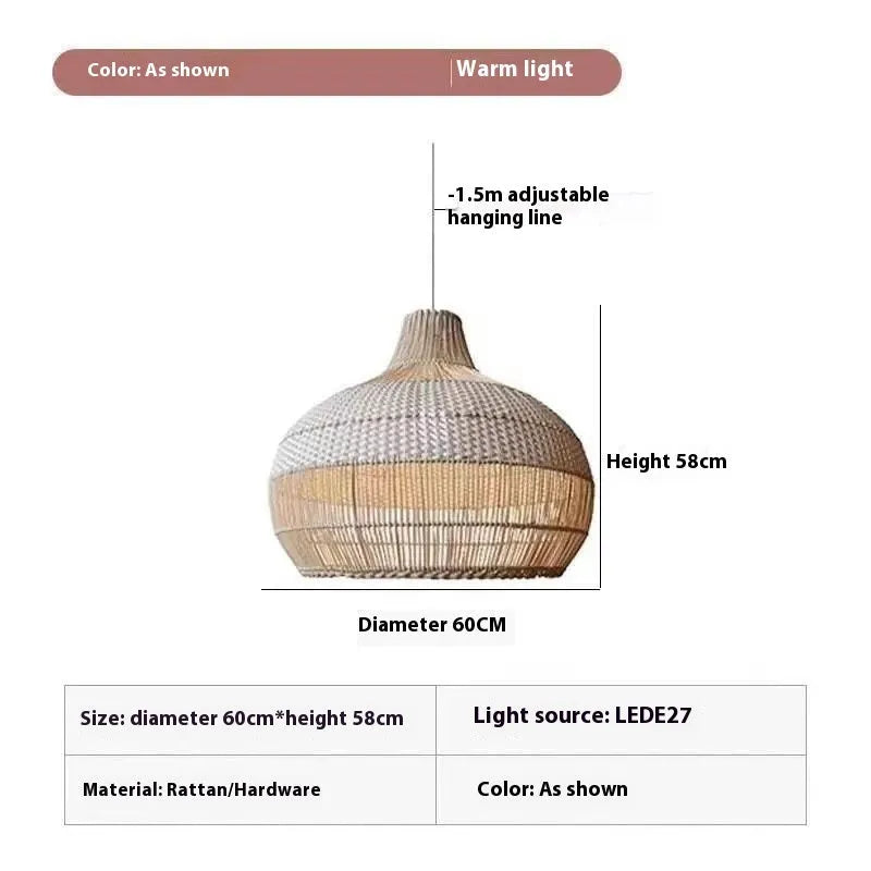 Rattan woven chandelier with 60cm diameter, Silent Wind style design for living room lighting