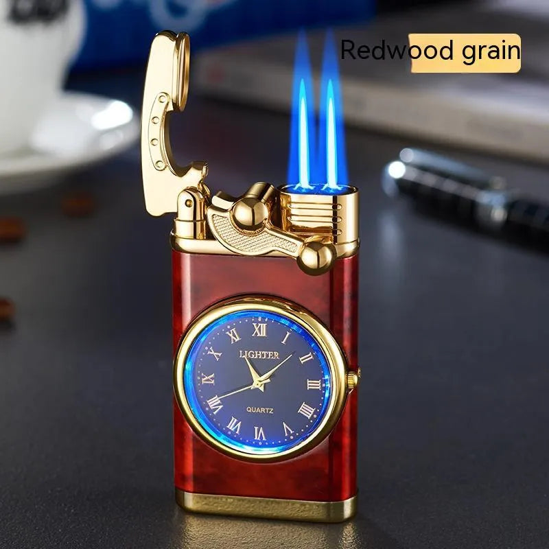 Zinc alloy watch-style lighter with a dial, showing adjustable blue flame ignition.