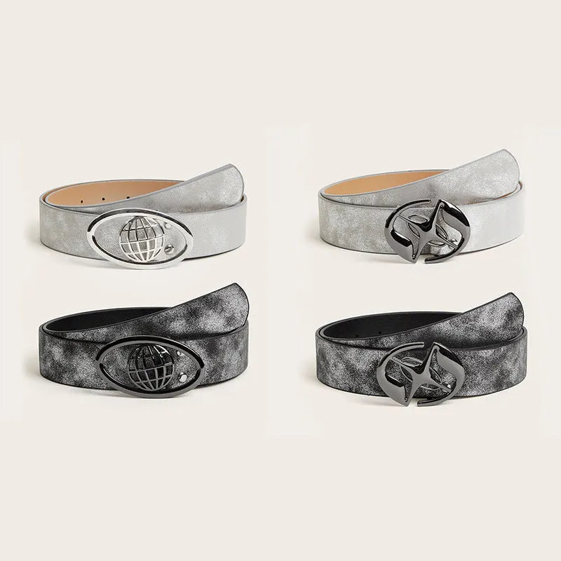 Retro oval buckle belt with 4cm wide PU leather in earthy colours