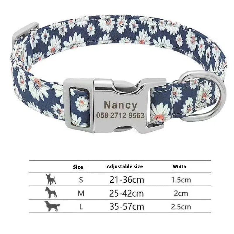 Adjustable canvas dog collar with semi-metal buckle in striped Bohemian pattern